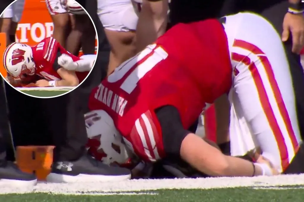 Wisconsin QB Tyler Van Dyke carted off during clash with Alabama in injury scare